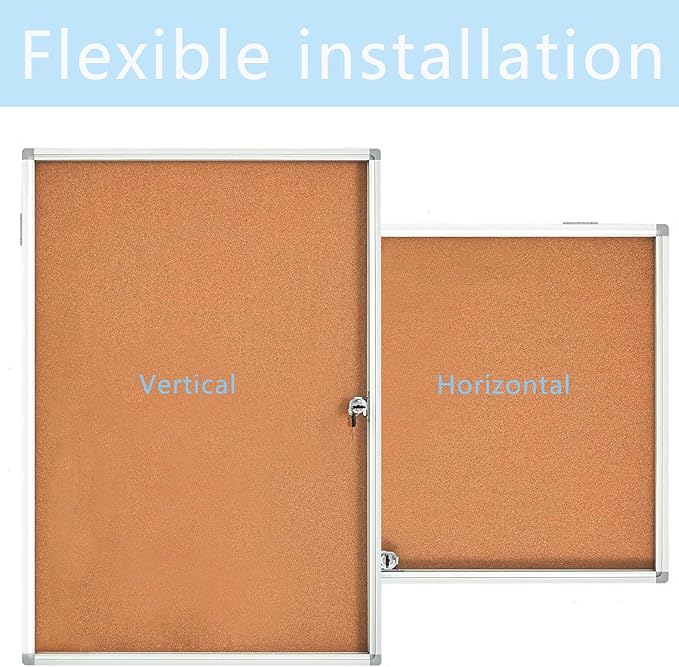 Cork Bulletin Board 24x36 inch Lockable Cork Noticeboard Enclosed Wall-Mounted Display Case for Office Classroom Home School Display Pictures （36x24, Natural Color）