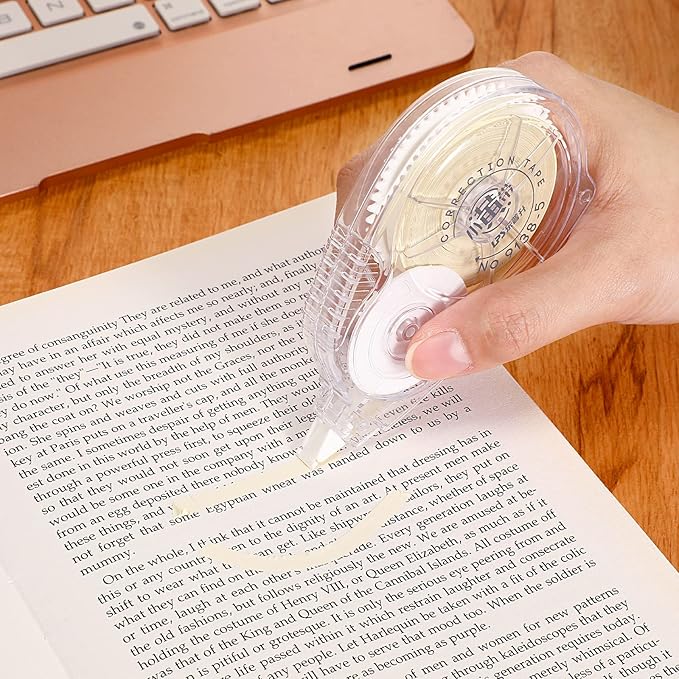Zonon 4 Pieces Correction Tape Cream Color Beige Corrective Tape Eraser 100 Feet Long for School Office Supplies Crafting, Note Taking, Journal, Case Color May Vary