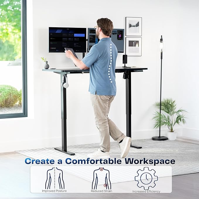 VIVO Electric 55 x 28 in Standing Desk, Memory Height Adjustment, 1B Series, Holds 220 lbs, One-Piece Black Top, Black Frame, DESK-KIT-1B55B