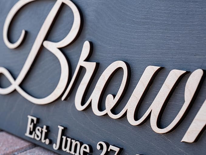 Custom Family Name Sign | Personalized Wooden Wedding Gift | Rustic Last Name Wood Plaque | Established Date Sign |Аnniversаrу (Brown Style)