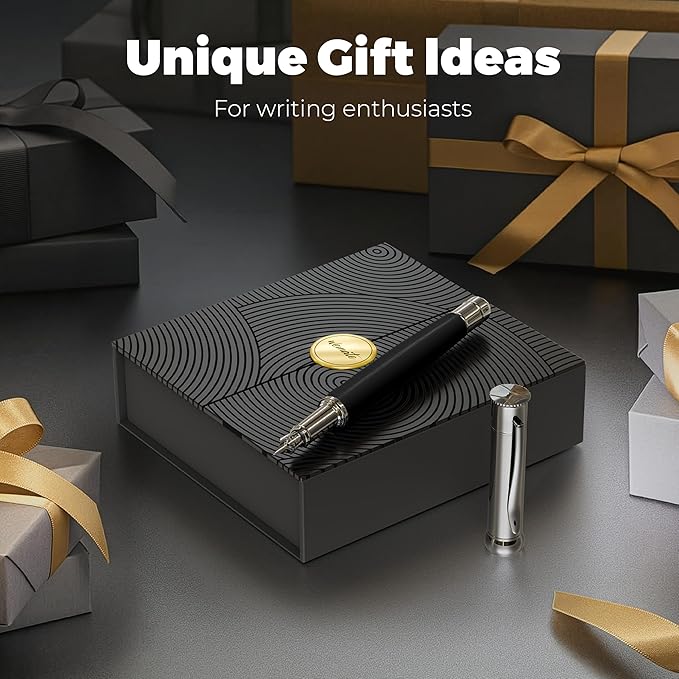 WEMATE Fountain Pen Set, Fine Nib with 20PCS 2.6MM Ink Cartridges(10 Black&10 Blue),1 Ink Converter, Nice Luxury pen for Men, Women, Cool Wooden Fountain Pen for Writing, Journaling, Calligraphy