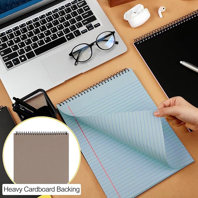 Resurhang 6 Pcs Legal Pad Top Spiral Bound Notebook 70 Sheets Double Sided College Ruled Paper Notepad Memo Steno Pad with Stiff Cover for Business College(8.5 x 11 Inches,No Holes,3 Colors)