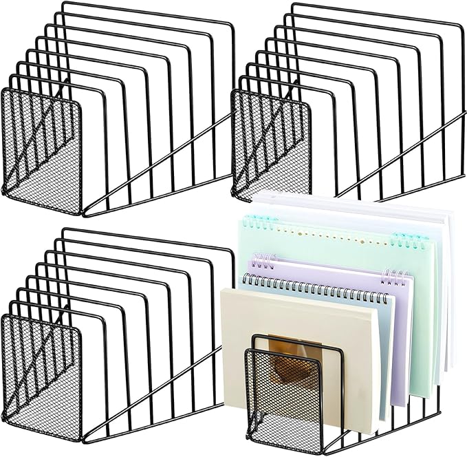 4 Pcs 7 Section Incline File Sorter Metal Wire Mesh File Rack for Desktop Letter Sorter for Magazine Folder Book Organizer Home Office School Paper Mail Desk Storage Holder (Black)