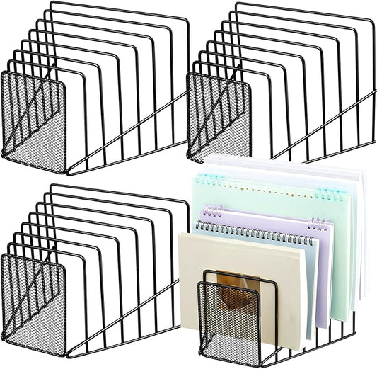 4 Pcs 7 Section Incline File Sorter Metal Wire Mesh File Rack for Desktop Letter Sorter for Magazine Folder Book Organizer Home Office School Paper Mail Desk Storage Holder (Black)