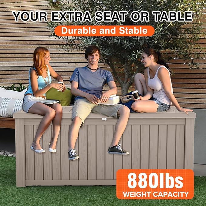 Decksplore 180 Gallon Outdoor Storage Box Waterproof Lockable Resin Deck Box Large, Patio Storage Bin for Pool Accessories Cushion Furniture, Garden Tools, UV-Resistant Outside Delivery Grey