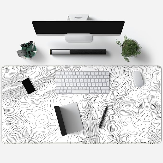 Mechanical Cattle Desk Mat Large Gaming White Mouse Pad Minimalist Topographic Map Desk Mat Extended XL Mousepad 31.5x15.7 in Anti-Slip Desk Pad Keyboard Mousepad Stitched Edges Large Mouse Pad Grey