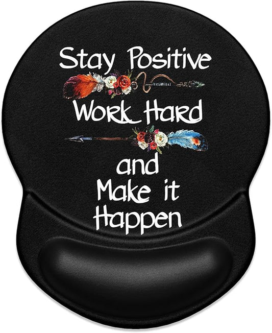 ITNRSIIET Ergonomic Mouse Pad with Gel Wrist Support Small Wrist Rest Smooth Surface Non-Slip PU Base Comfortable Office Supplies Pain Relief, 8.7 x 7.2 inches, Inspirational Quote Black