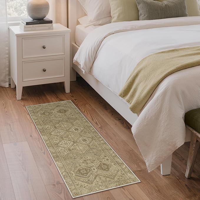 GENIMO Runner Rug 2x5 Non Slip Machine Washable Hallway Runner Rug, Low Pile Lightweight Rugs for Entryway, Hallway, Kitchen and Corridor, Tan Brown