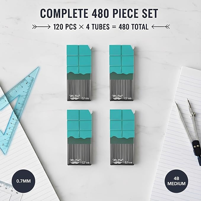 Mr. Pen- 0.7 Millimeter Lead Refills for Mechanical Pencils, 4B, 4 Pack, 480 PCS, 0.7 Lead Refills