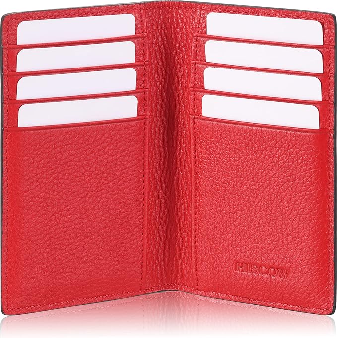 Slim Leather Credit Card Holder for Men & Women 8cc, Italian Calfskin (Pebbled Red)