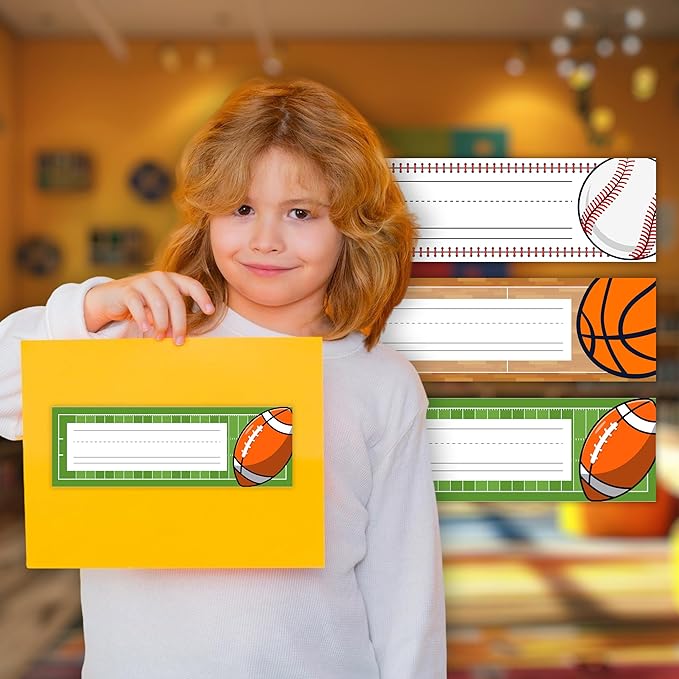 30 Name Tags for Classroom Cubbies, 3x9 in All-Star Sports Name Plates for Desks, Classroom Must Haves for Teachers Elementary - A11