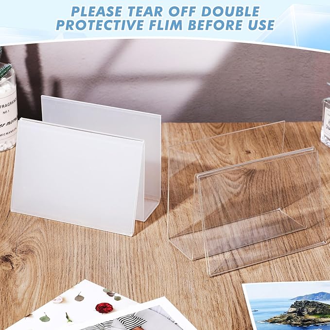 Vicenpal 12 Pcs Clear Acrylic Postcard Holder Business Card Holder Greeting Card Display Clear Business Card Stand Rack for Index Card Organizer Desk Table Home Office School, 6 x 4.25 x 4.5 Inch