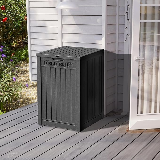 Yardgrace 55 Gallon Outdoor Storage Box, Waterproof Resin Deck Box for Patio, Pool, and Garden, Lockable Bin for Cushions, Tools, and Accessories, UV-Resistant, Black