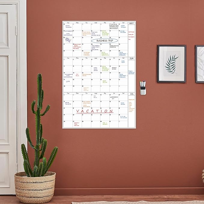 Dry Erase Wall Calendar 3 Month Calendar - Blank Undated Reusable Quarterly Calendar - Whiteboard Premium Laminated Poster - Laminated Office Jumbo 38x26 Inches Wall Calendar (Vertical)