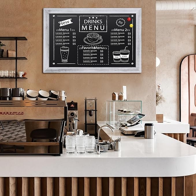 SELEAD Magnetic Chalkboard Words Sign - 20" x 30" Solid Wood Rustic White Wide Frame Wall Decor Display Board Pizarra for Wedding, Business, Restaurant