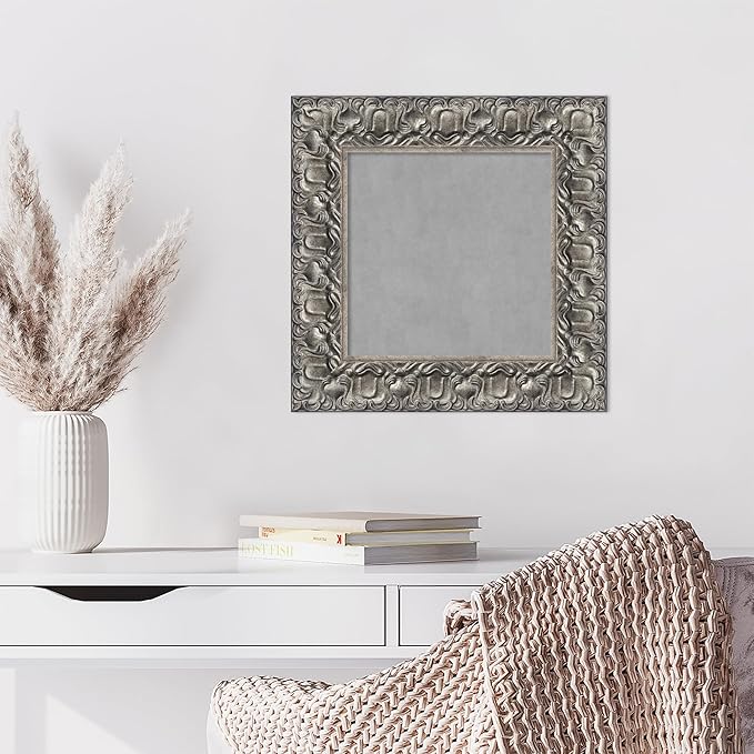 Amanti Art Silver Framed Magnetic Board 18x18 X-Small Vision Board for use with Magnets, 100% Metal Sheet to Display Items as Office Decor or for Home Organization in mudroom, Kitchen or Kids Room
