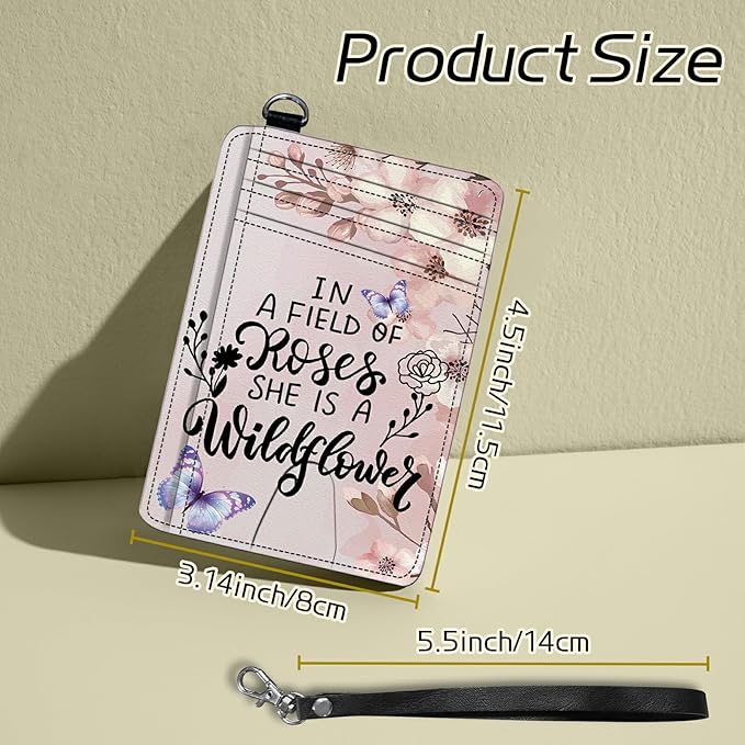 BWEGRHE Small Travel Wallets, Sakura Butterfly Slim Minimalist Front Pocket Wallet with Wristlet, RFID Blocking PU Leather Credit Card Holder with ID Window Change Purse for Men Women