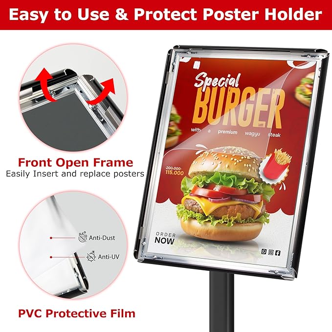 VAIIGO 3 Pack Heavy Duty Sign Holder Stand 11x17 Inch - Pedestal Floor Standing Sign Holder with Weighted Base - Vertical & Horizontal Poster/Menu Display Stands for Indoor/Outdoor Advertising, Black
