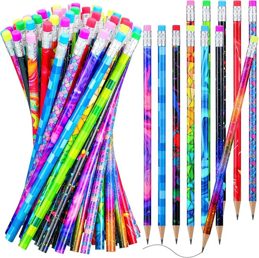 Chinco 100 Pieces Wooden Pencil with Eraser for Kids Assortment Colorful Fun Pencils Bulk with Eraser Kids Novelty Back to School Supplies for Classroom, Student Reward, Stationery Party Favors