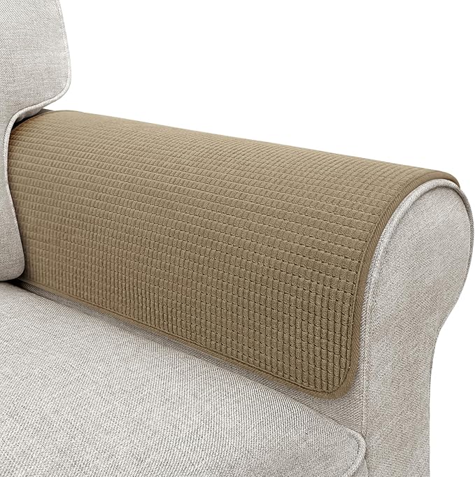Couch Arm Covers, Sofa Arm Covers, Waterproof Armrest Covers for Sofa, Armchair, Loveseat, Non-Slip Recliner Arm Covers, Sofa Headrest Covers, Arm Chair Covers Set of 2 (Brown, 24"×20")