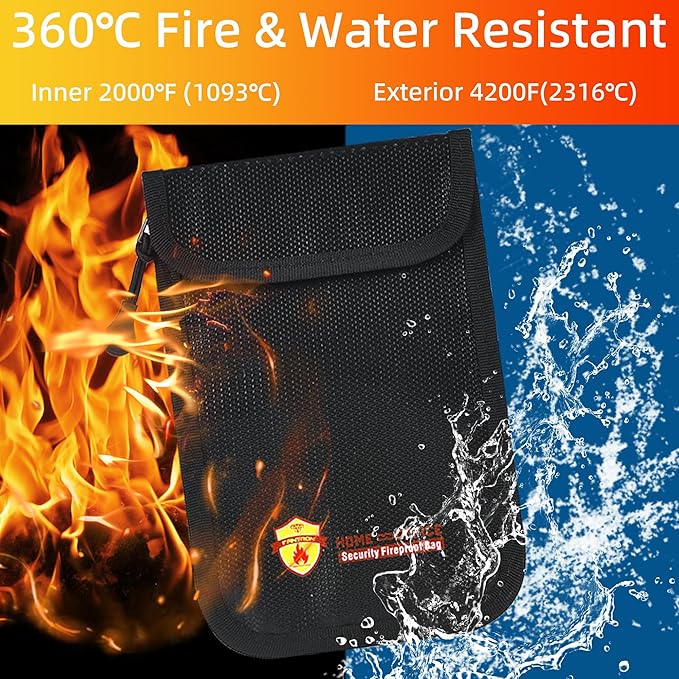 2 Pack Small Fireproof Wallet Pouch, Non-Itchy Waterproof Cash Bag with Zipper, 8 x 5.12 inch, Black, Safe-Accessories