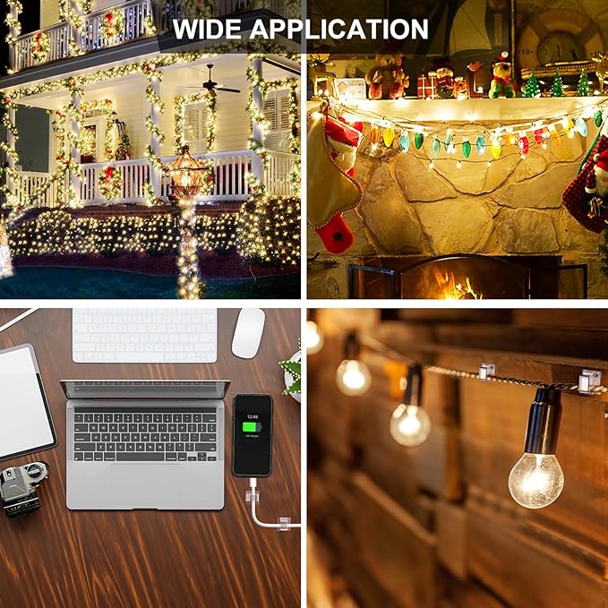 TidyHelper 200 PCS Christmas Light Clips (Small, Clear), Adhesive Hooks for Outdoor String Lights, Cable Clips Wire Holder Cord Organizer for Patio Decor, Porch Decor, Balcony Decor & Holiday Decor