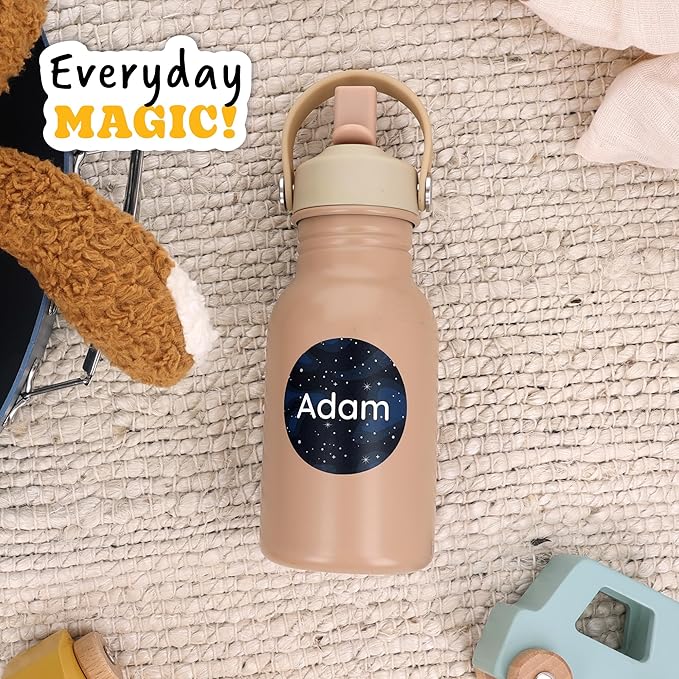 Large Name Labels for Kids (33) - Custom Stickers for Daycare and School Supplies - Durable, Waterproof Stickers for Water Bottles, Lunch Boxes, and More with Unique Designs - Galaxy