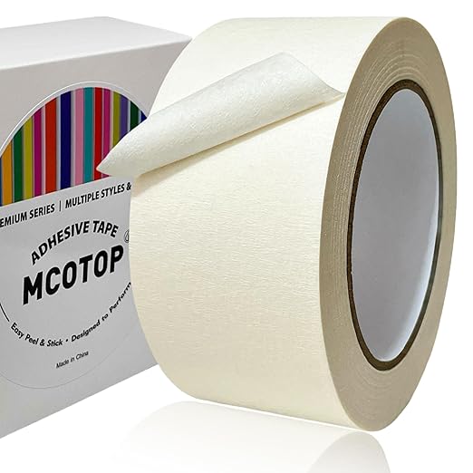 MCOTOP Wide Masking Tape (2In x 55Yard -Beige White), Strong Adhesive, for Home, Office, School Stationery, Painting, Labeling, Edge Finishing, DIY Crafts Arts Use,General Purpose
