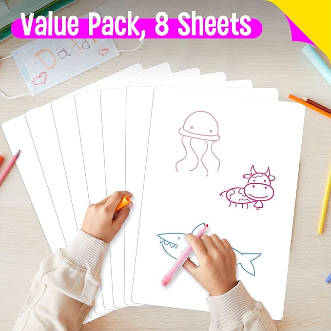 8 Packs Small Whiteboards, Double Sided Dry Erase Blank Board, Writable and Erasable White Board for Office, Home, Classroom, Math, Drawing (Each Measures 12” x 9”)