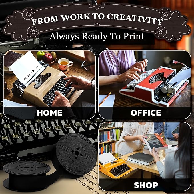 4 Pairs Typewriter Ribbon - Black Typewriter Ink Ribbon with 0.2 Inch/5mm Central Aperture, Durable Twin Spool Replacement - Reliable Print Quality, Compatible with Most Typewriters