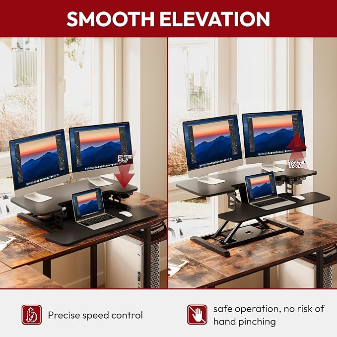 SANODESK 40" Electric Standing Desk Converter， Height Adjustable Riser for Office Home,Dual Monitor and Laptop Workstation with Large Keyboard Tray, Black Color