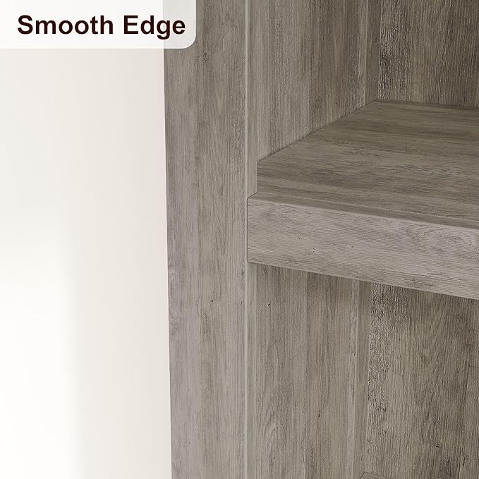 IDEALHOUSE 71" Farmhouse Bookshelf w/Adjustable Shelves & 31.5 in Whidth, 5 Tier Tall Bookshelf with Wooden Legs, Vintage Wooedn Book Shelf for Living Room Office (Gray, 71.3" H x 15.7" W x 11.8" D)