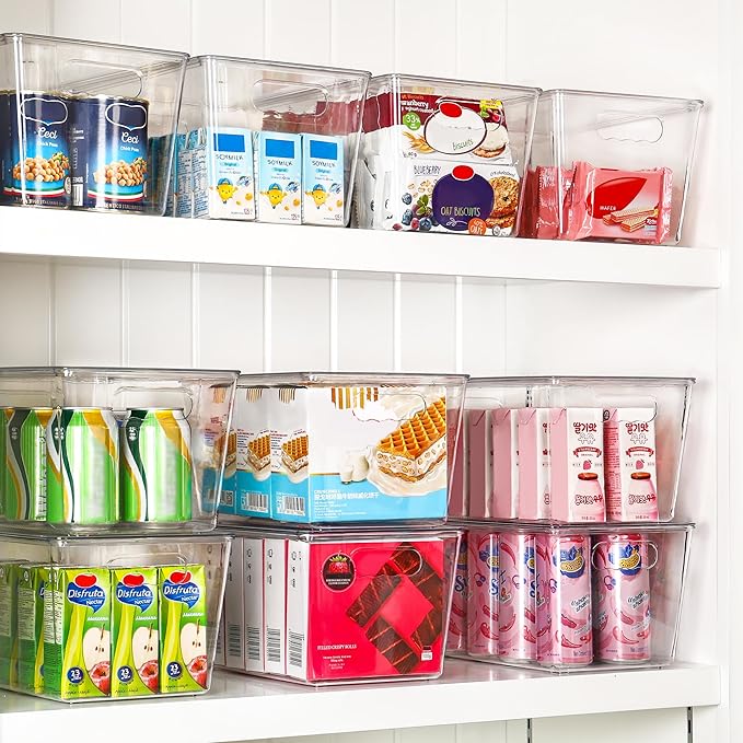 Vtopmart 2 Pack Clear Stackable Storage Bins with Lids, Large Plastic Containers with Handle for Pantry Organizer and Storage,Perfect for Bathroom,Cabinet,Kitchen,Fridge,Closet Organization