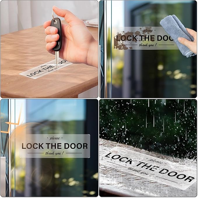 YIKIADA Please Lock The Door Sticker 6 × 2 Inches Vinyl Self-Adhesive Decals Waterproof Close Door Warning Labels Gate Office Window Indoor Clings 10 Pack