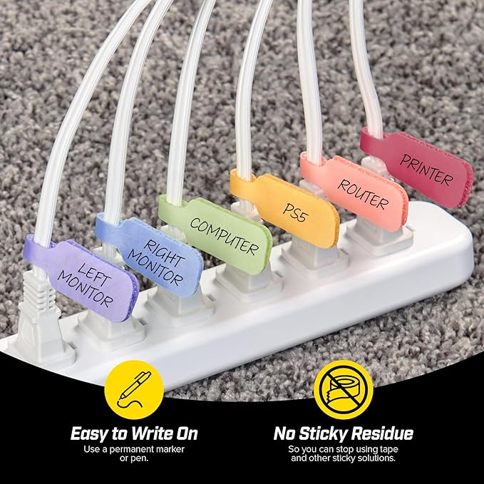 Wrap-It Storage Cable Labels - Medium, Macaron (30-Pack) - Write On Cord Tags for Wire Management and Identification
