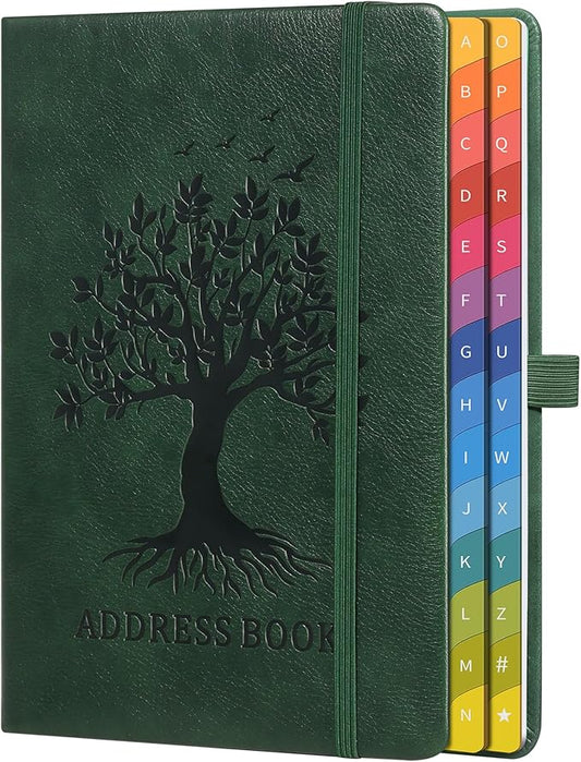 ZXHQ Address Book with Colorful Alphabetical Tabs (8.4" x 5.8") - Address Books for Seniors Hardcover Telephone and Contact Organizer, with Space for Important Website Passwords - Dark Green