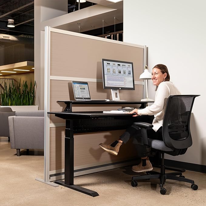 Stand Up Desk Store Oakwood Aesthetic Modular Walls | Room Divider Wall with Durable Woodgrain-Inspired Finish | Modular Office Partition Wall for Offices, Classrooms, and Coworking 70" W x 70" H