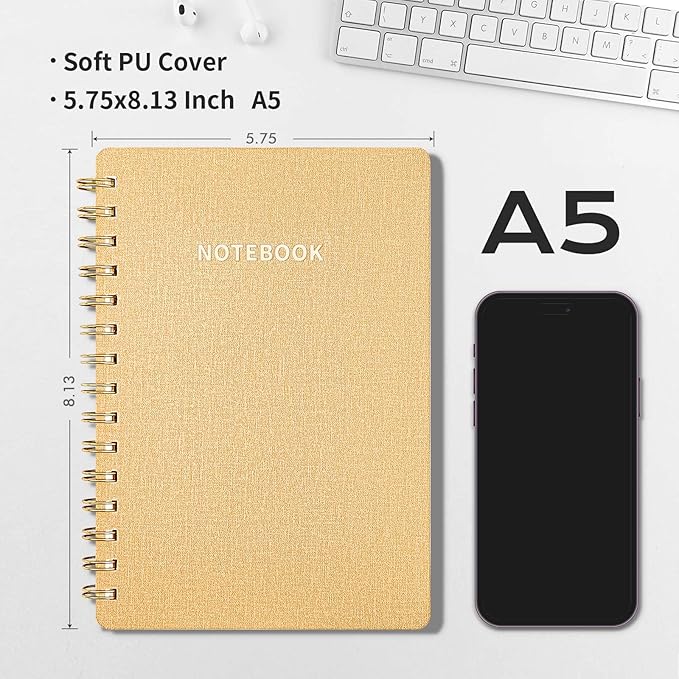 Spiral Notebook-5.75" x 8.125" College Ruled Journal with Inner Pockets and 160 Pages,PU Leather Cover Business Journal, Twin-Wire Binding Notebook Perfect for Office & Home School Supplies 3 pack Brown/Khaki/Violet