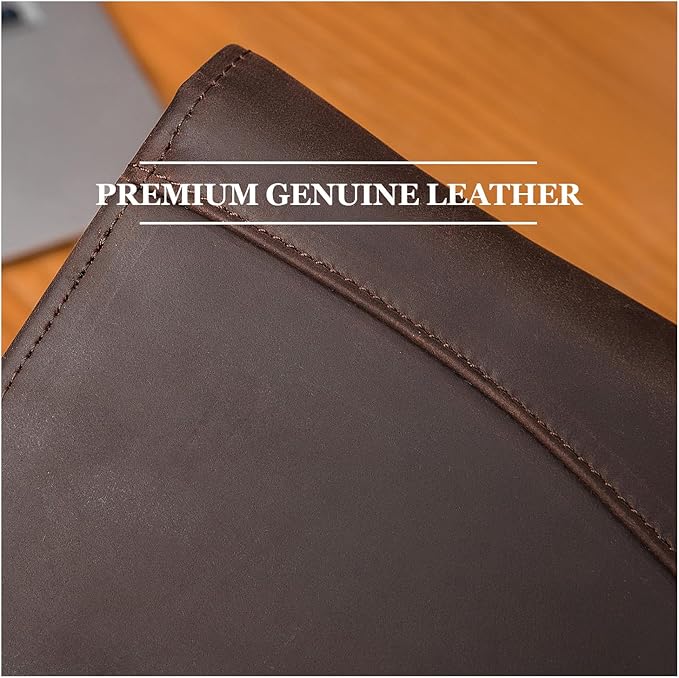 Geslun Genuine Leather Portfolio, Legal Size 8.5 x 14 Pad Holder, Business Padfolio for Men and Women, Zippered 14" Laptop Organizer, Executive Professional Work Travel Notepad Folio, Dark Brown