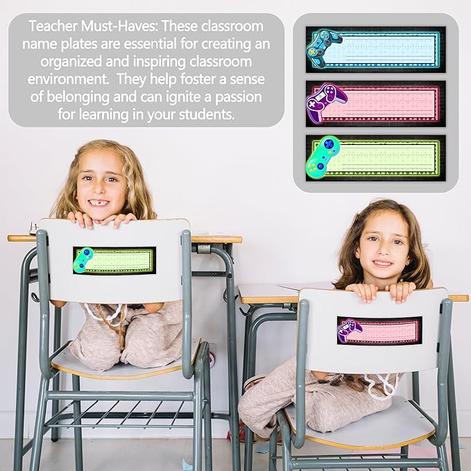30 Name Tags for Classroom Cubbies, 3x9 in Video Game Name Plates for Desks, Classroom Must Haves for Teachers Elementary - A10