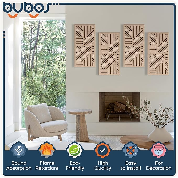 BUBOS 4 Pack Thickened Acoustic Panels, 23.6''x11.8'' Self-Adhesive Sound Absorbing Cavity Acoustic Wall Panels for Theater Studio Room Recording Room Gaming Room Meeting Rooms,VortexCore Brown
