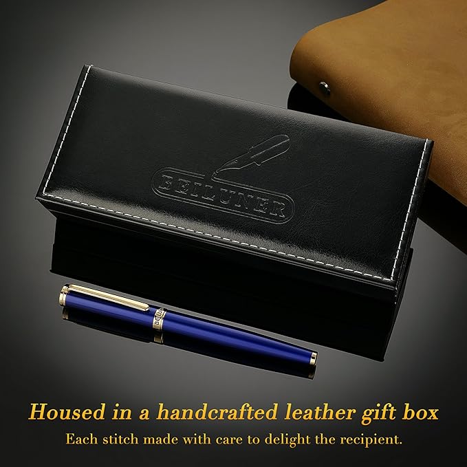 BEILUNER Blue Fountain Pen,Stunning Luxury Pens with 24K Gold Accents, Gorgeous 24K Gilded Nib(Extra Fine), Fancy Pen Gift for Men&Women -Ink Converter-Elegant, Reliable,Graduation Presents, Nice Pen