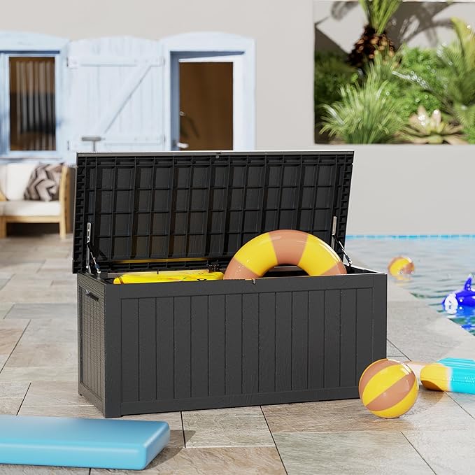 Yardgrace Heavy-Duty 270 Gallon Waterproof Deck Storage Box, Outdoor Storage for Garden & Patio, Lockable Resin Storage Chest for Pool Accessories, UV-Resistant, Onyx Black
