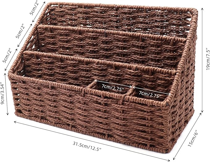 Woven Mail Organizer for Desk Countertop, Mail Holder Sorter Storage Basket for Desktop Counter, Mail Bill File Envelope Letter Holder Organizer Basket for Desk Desktop Countertop, Brown
