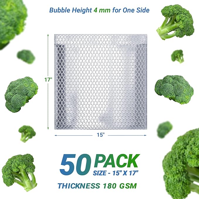 Amiff Silver Thermal Bubble Mailer, 15 x 17 Inches. 50 Pack Metallic Bubble Mailers. Self-Seal Insulated Mailers for Cold Shipping. Padded Envelopes Waterproof. Thermal Bag for Food, Cosmetics
