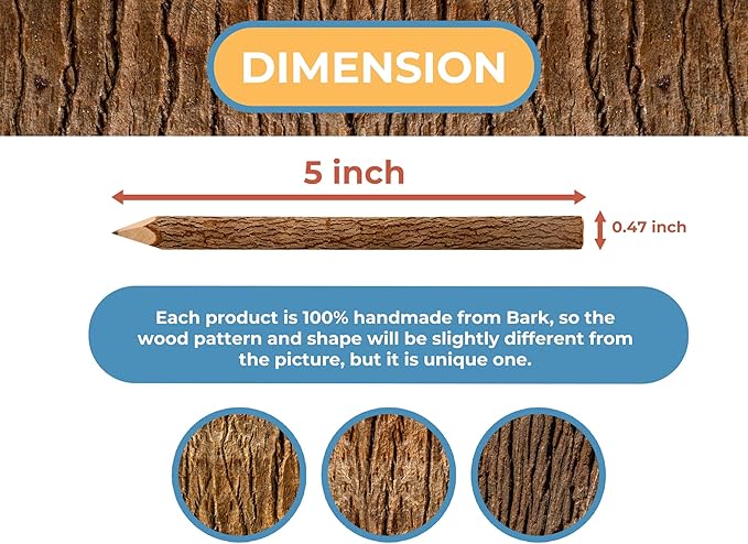 BSIRI Wooden Pencils Rustic Bark Twig Natural Wood Pencil 12 Pack 5 Inch for Kids Classroom Woodland Party Favors Camping Day Decorations Camp Themed Supplies Novelty Gifts