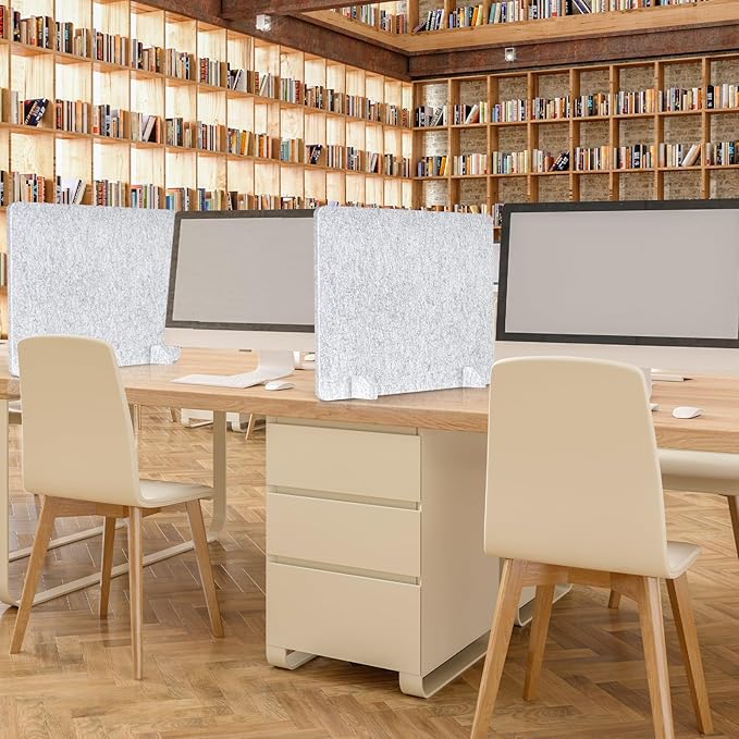 AMUSIGHT 4 Pack Acoustic Desk Dividers - 24" x 20" Freestanding Privacy Panels Set with Noise - Reducing Design Cubicle Sound Proof, Ideal for Office, Classroom, and Home (Silver Gray)