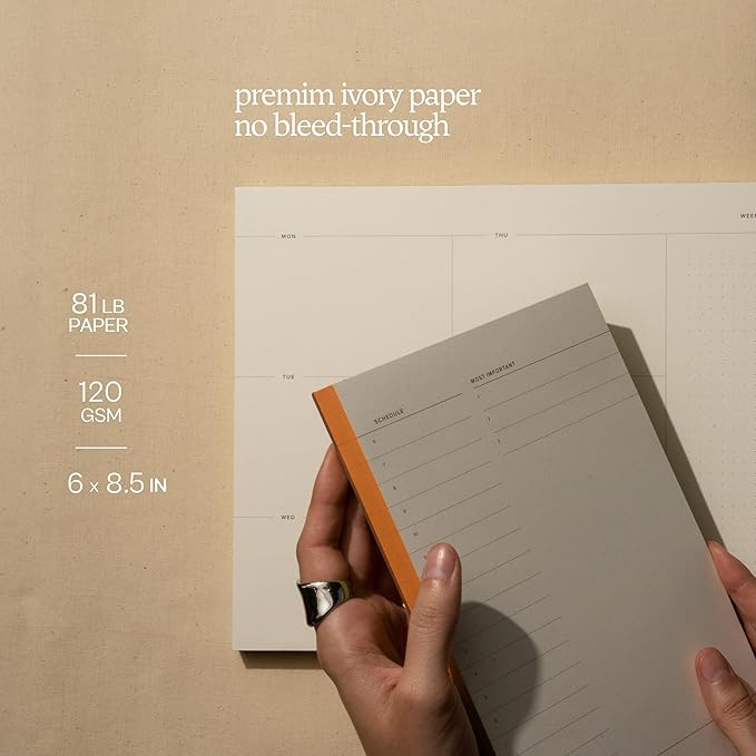 Daily To-Do List Notepad – Desk Pad for Work and Study, Orange, 8.25x5.85 Inches