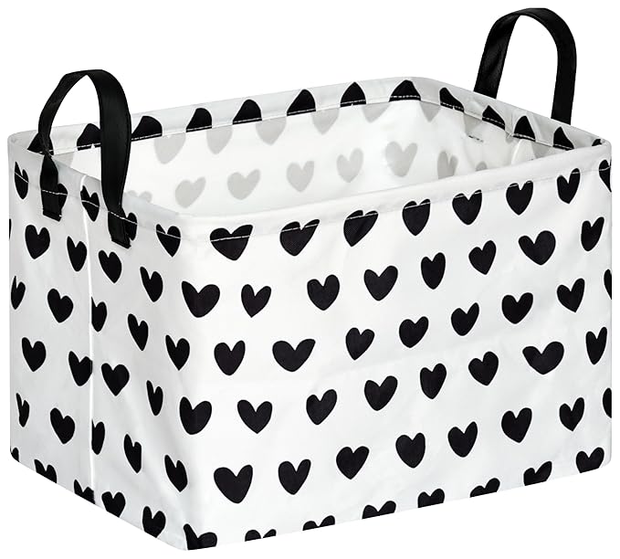 FUULOXE Rectangular Valentines Basket Storage Bin for Shelves Girls Gifts Baskets Foldable Box with Handles for Home Office Car Dormroom Valentine's Day Party Supplies