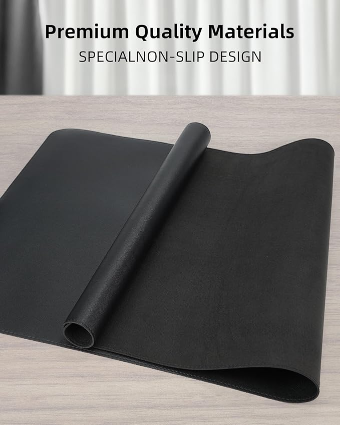 Leather Desk Protector, 55"x17" - Premium Mat, Large Mouse Pad, Non-Slip Blotter, Waterproof Writing Pad for Office and Home (Black)